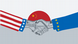 Illustration: Robotic hand with circuits and US flag symbolism shaking a similar EU hand Illustration: Robotic hand with circuits and US flag symbolism shaking a similar EU hand