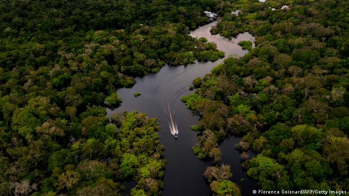 An aerial view of the Amazon River