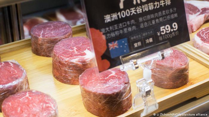 Steaks imported from New Zealand for sale in Guangzhou, China. Archive image from 2018.
