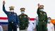 Myanmar armed forces chief Senior General Min Aung Hlaing (R) waves during the inauguration of a new military coastguard in Yangon. Myanmar armed forces chief Senior General Min Aung Hlaing (R) waves during the inauguration of a new military coastguard in Yangon.