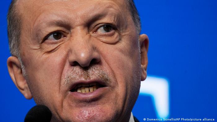 A closeup shot of Turkish President Recep Tayyip Erdogan