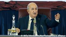 President of the Republic Abdelmadjid Tebboune, during the Government-Walis meeting, at the Palais des Nations at the Club des Pins, in Algiers, Algeria on September 25, 2021, under the theme Economic recovery, regional balance, social justice (Photo by Billal Bensalem/NurPhoto)