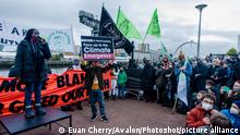 Greta Thunberg stands with activists at Clyde side who gather near the site of Cop26 in Glasgow., Credit:Euan Cherry / Avalon
