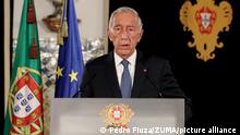 November 4, 2021, Lisbon, Portugal: Portuguese President Marcelo Rebelo de Sousa addresses the nation at the Belem palace to announce the dissolution of parliament and the scheduling of early elections in Lisbon, Portugal, on November 4, 2021. Portuguese President Marcelo Rebelo de Sousa's consultative body, the Council of State, approved on Wednesday his proposal to dissolve parliament after lawmakers rejected the government's 2022 budget bill last week, paving the way for a snap election. (Credit Image: © Pedro Fiuza/ZUMA Press Wire