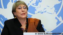 Michelle Bachelet pictured at a press conference in Geneva