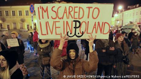 People protest after the death of Izabela, a 30-year-old woman in the 22nd week of pregnancy, in Lublin, Poland on November 6, 2021