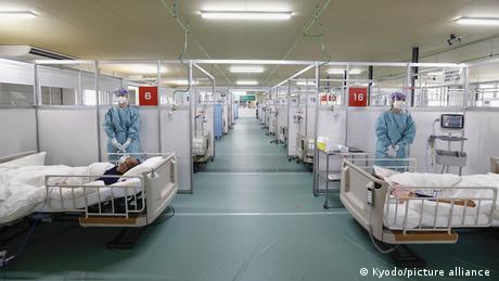 Patients in an oxygen station in Tokyo, Japan