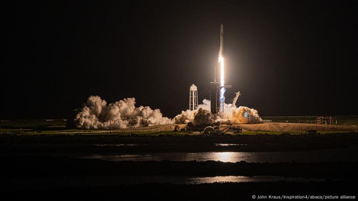 Falcon 9 rocket launches a Crew Dragon spacecraft from Florida.