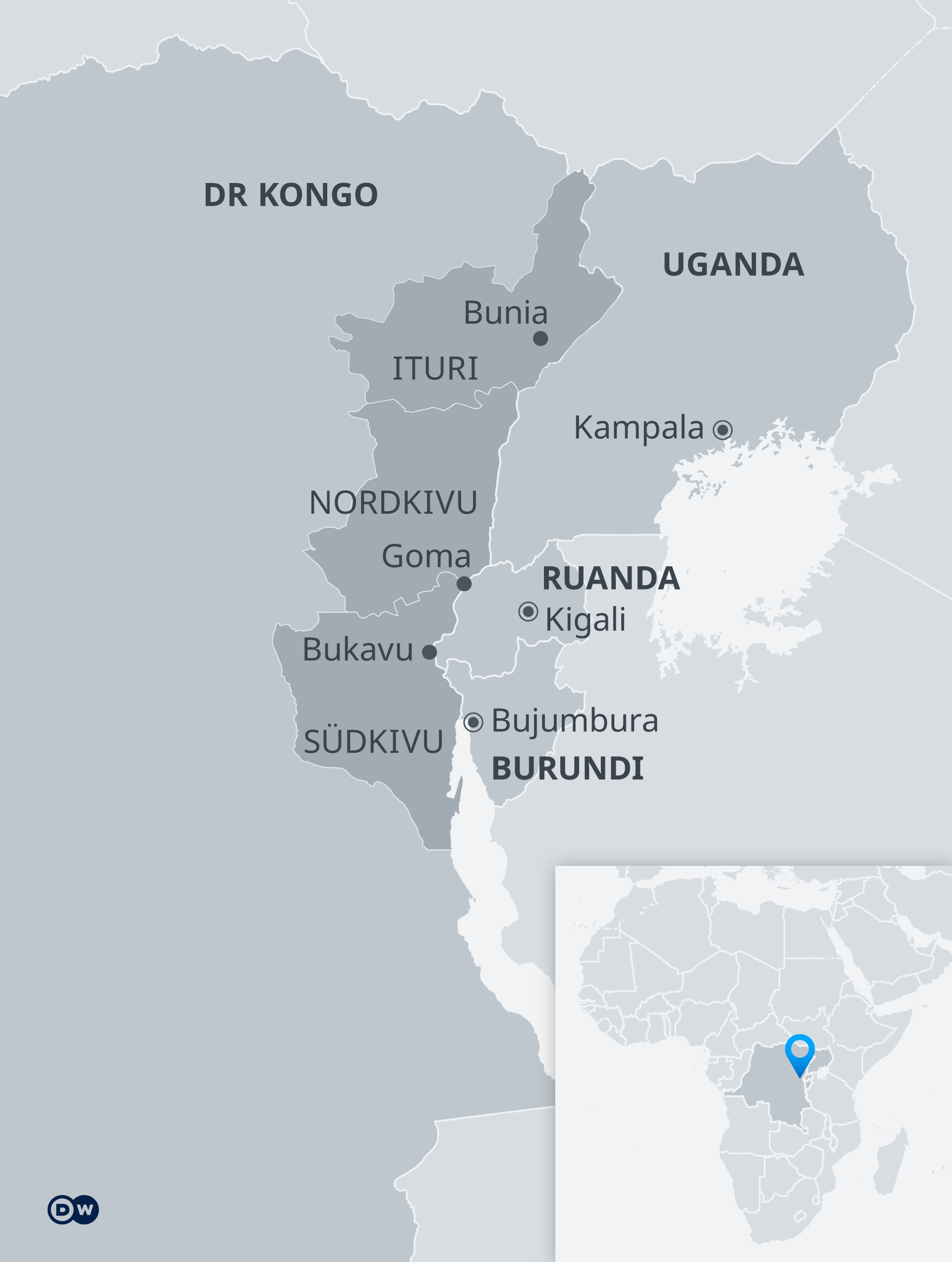 Présentation géographique des frontières entre la RDC et ses voisins : Ouganda, Rwanda et Burundi
