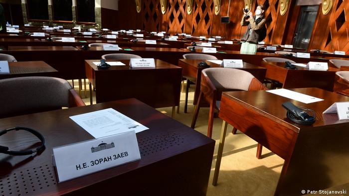 Sitzung des Parlaments von Nordmazedonien zur Vertrauensabstimmung der Regierung.