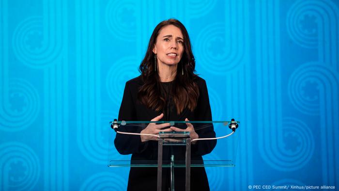 New Zealand PM Jacinda Ardern at the APEC summit in Auckland. (2021 APEC CEO Summit/Handout via Xinhua)