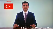 Video Grab - The jailed presidential candidate for Turkey's pro-Kurdish Peoples Democratic Party (HDP) opposition hopeful Selahattin Demirtas made his first television appearance in over a year and a half on Sunday, giving a campaign speech ahead of next week's elections at Edirne prison, in Edirne, Turkey, on June 17, 2018. Selahattin Demirtas, who has been in detention for close to 20 months on security charges and faces a sentence of up to 142 years if convicted, was nominated by his Peoples' Democratic Party (HDP) as a candidate last month. Photo by Depo Photos/ABACAPRESS.COM