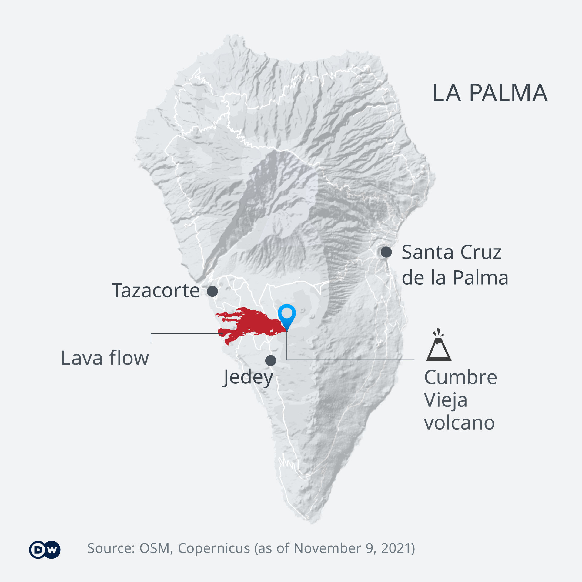 Map showing position of the volcano on La Palma EN