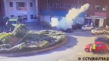 A surveillance camera footage shows a taxi exploding outside Liverpool Women's hospital in Liverpool, Britain November 14, 2021 in this still image obtained from a video on November 15, 2021. CCTV/via REUTERS THIS IMAGE HAS BEEN SUPPLIED BY A THIRD PARTY. NO RESALES. NO ARCHIVES.
