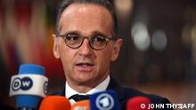 Germany's Foreign Minister Heiko Maas talks to the press during a Foreign Affairs Council meeting at the European Union headquarters in Brussels on November 15, 2021. (Photo by JOHN THYS / AFP)