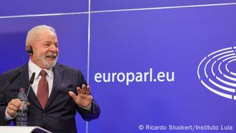 Lula da Silva, em conferência no Parlamento Europeu, antes de anunciar a sua candidatura às eleições de 2022, Bruxelas, novembro de 2021.