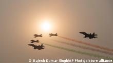 Indian air force aircrafts perform during the inauguration of the 341 kilometers (211 miles) long Purvanchal expressway, in Sultanpur district, in the Indian state of Uttar Pradesh, Tuesday, Nov. 16, 2021. (AP Photo/Rajesh Kumar Singh)