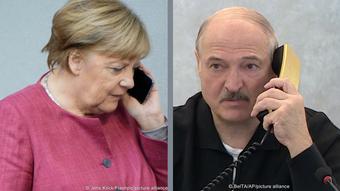 Ангела Меркель и Александр Лукашенко с телефонными трубками в руках
