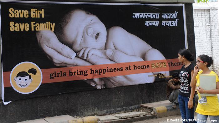 A billboard in New Delhi encourages the birth of girls, in a country which has a high rate of sex-selective abortion
