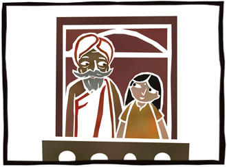 Der Weise und seine Tochter – ein Märchen aus Indien. Ausgesucht von Priya Esselborn (Grafik: Ulla Schmidt)