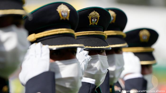 Newly graduated police cadets parade during a ceremony also marking the 130th anniversary of the Colombian National Police, in Bogota