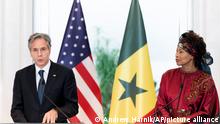 Secretary of State Antony Blinken, accompanied by Senegalese Foreign Minister Aissata Tall Sall, speaks at a news conference at the Ministry of Foreign Affairs in Dakar, Senegal, Saturday, Nov. 20, 2021. Blinken is on a five day trip to Kenya, Nigeria, and Senegal. (AP Photo/Andrew Harnik, Pool)