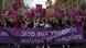 Protesters carrying a banner that reads "Stop sexist and sexual violence" Protesters carrying a banner that reads "Stop sexist and sexual violence"