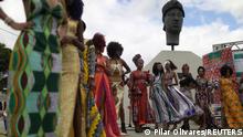 Models take part in a black fashion event marking the Brazil's National Black Consciousness Day, at the monument of former slave Zumbi dos Palmares in Rio de Janeiro, Brazil November 20, 2021. REUTERS/Pilar Olivares