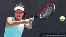FILE PHOTO: China's Peng Shuai practises at the Australian Open at Melbourne Park, Melbourne, Australia, January 13, 2019. REUTERS/Adnan Abidi/File Photo