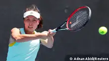 FILE PHOTO: China's Peng Shuai practises at the Australian Open at Melbourne Park, Melbourne, Australia, January 13, 2019. REUTERS/Adnan Abidi/File Photo