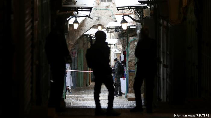 Israeli police secure the area where a shooting took place in Jerusalem's old city