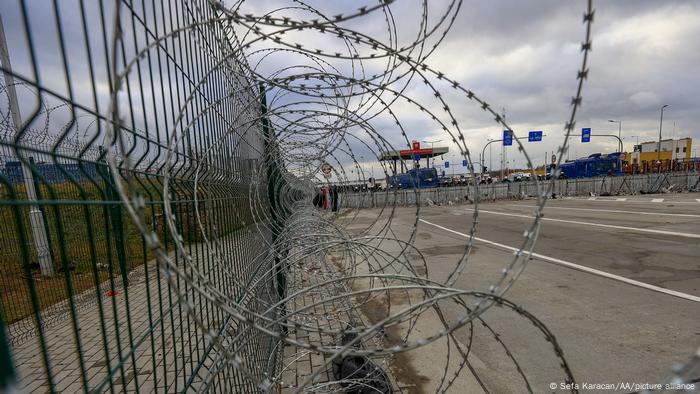 Barbed-wire on a fence along the Polish side of the Poland-Belarus border