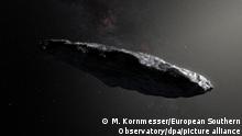 ARCHIV - HANDOUT - Diese künstlerische Darstellung zeigt den Kometen 1I/2017 U1 «'Oumuamua», der aus einem anderen Sonnensystem stammt und bisher als Asteroid galt. Entgegen früheren Annahmen ist der zigarrenförmige Besucher 'Oumuamua, der aus einem anderen Sonnensystem stammt, kein Asteroid, sondern ein Komet. (zu dpa «Flugbahn-Analyse: Interstellarer Besucher 'Oumuamua ist ein Komet» vom 28.06.2018) Foto: M. Kornmesser/European Southern Observatory/dpa - ACHTUNG: Nur zur redaktionellen Verwendung und nur mit vollständiger Nennung des vorstehenden Credits +++ dpa-Bildfunk +++