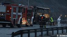 Busunfall auf einer bulgarischen Autobahn, bei dem heute Morgen, 23.11.2021, 46 Menschen aus Nordmazedonien gestorben sind. Die Fotos sind von unserem Partner BGNES.
