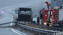 Busunfall auf einer bulgarischen Autobahn, bei dem heute Morgen, 23.11.2021, 46 Menschen aus Nordmazedonien gestorben sind. Die Fotos sind von unserem Partner BGNES.