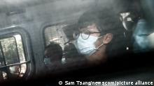 Former convenor of pro-independence group Studentlocalism, Tony Chung Hon-lam arrives at West Kowloon Magistrates¡H¡HCourts in a police van after he was arrested under the national security law. 29OCT20 SCMP/ Sam Tsang Photo via Newscom picture alliance