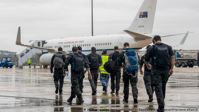Australian Federal Police Special Operations members prepare to depart Canberra, Australia, for the Solomon Islands