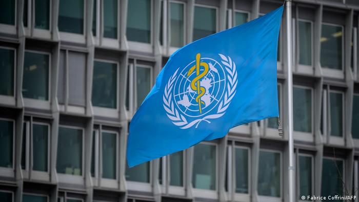 The flag of the World Health Organization (WHO) at their headquarters in Geneva.