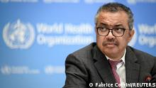 FILE PHOTO: World Health Organization chief Tedros Adhanom Ghebreyesus attends a ceremony to launch a multiyear partnership with Qatar on making FIFA Football World Cup 2022 and mega sporting events healthy and safe at the WHO headquarters, in Geneva, Switzerland, October 18, 2021. Fabrice Coffrini/ Pool via REUTERS/File Photo