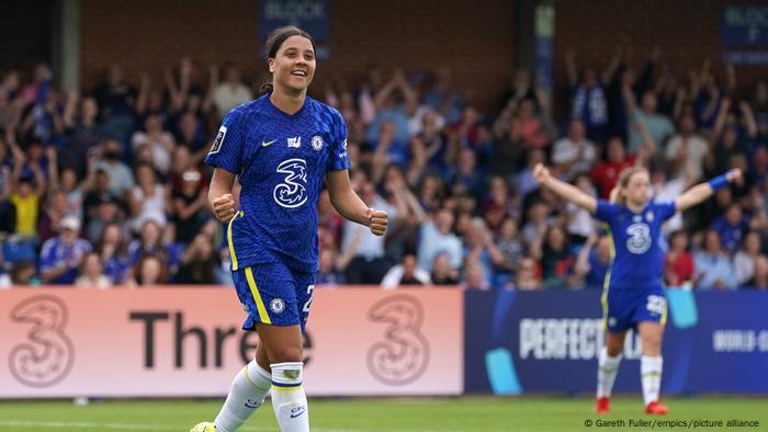 Sam Kerr celebrates a goal for Chelsea