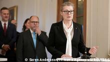 30.11.21 *** Lina Axelsson Kihlblom, Minister of Education speaks during a news conference after Prime Minister Magdalena Andersson presented her new government after the declaration in the Swedish parliament Riksdagen, in Stockholm, Sweden November 30, 2021. Soren Andersson/TT News Agency/via REUTERS ATTENTION EDITORS - THIS IMAGE WAS PROVIDED BY A THIRD PARTY. SWEDEN OUT. NO COMMERCIAL OR EDITORIAL SALES IN SWEDEN.