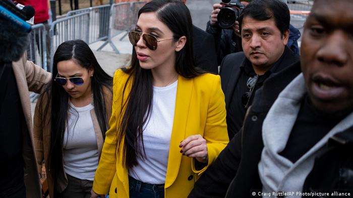 EL Chapo's wife Emma Coronel Aispuro entering a courtroom in New York
