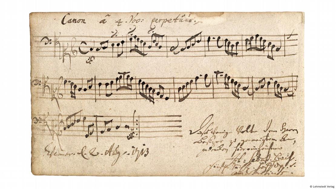 handwritten notes for a canon by Bach.