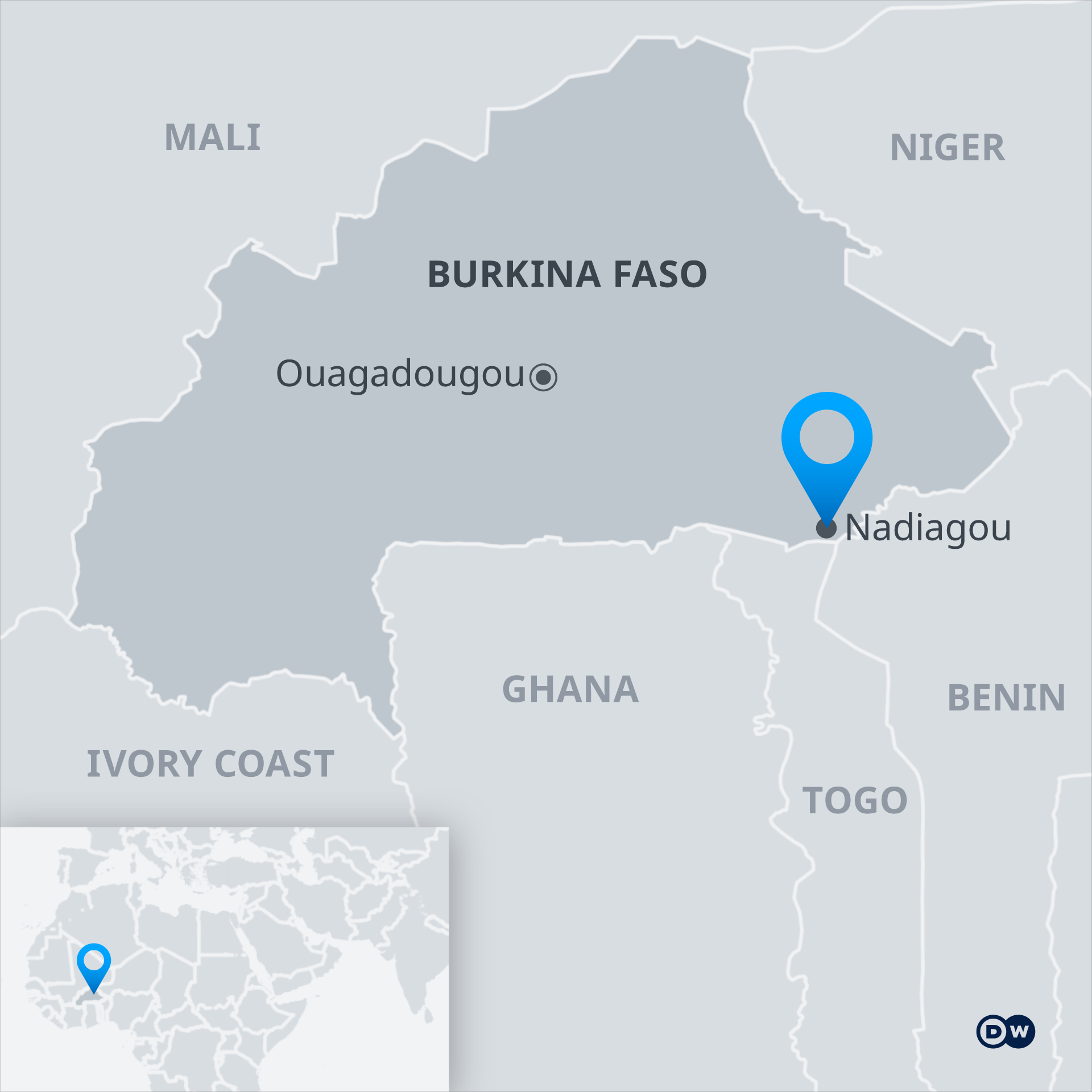 Infographic Burkina Faso showing Nadiagou village