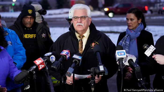 Oakland County Undersheriff Mike McCabe speaks at a news conference in Oxford, Michigan.