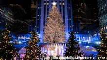 The Rockefeller Center Christmas tree stands lit at Rockefeller Center during the 89th annual Rockefeller Center Christmas tree lighting ceremony, Wednesday, Dec. 1, 2021, in New York. (AP Photo/John Minchillo)