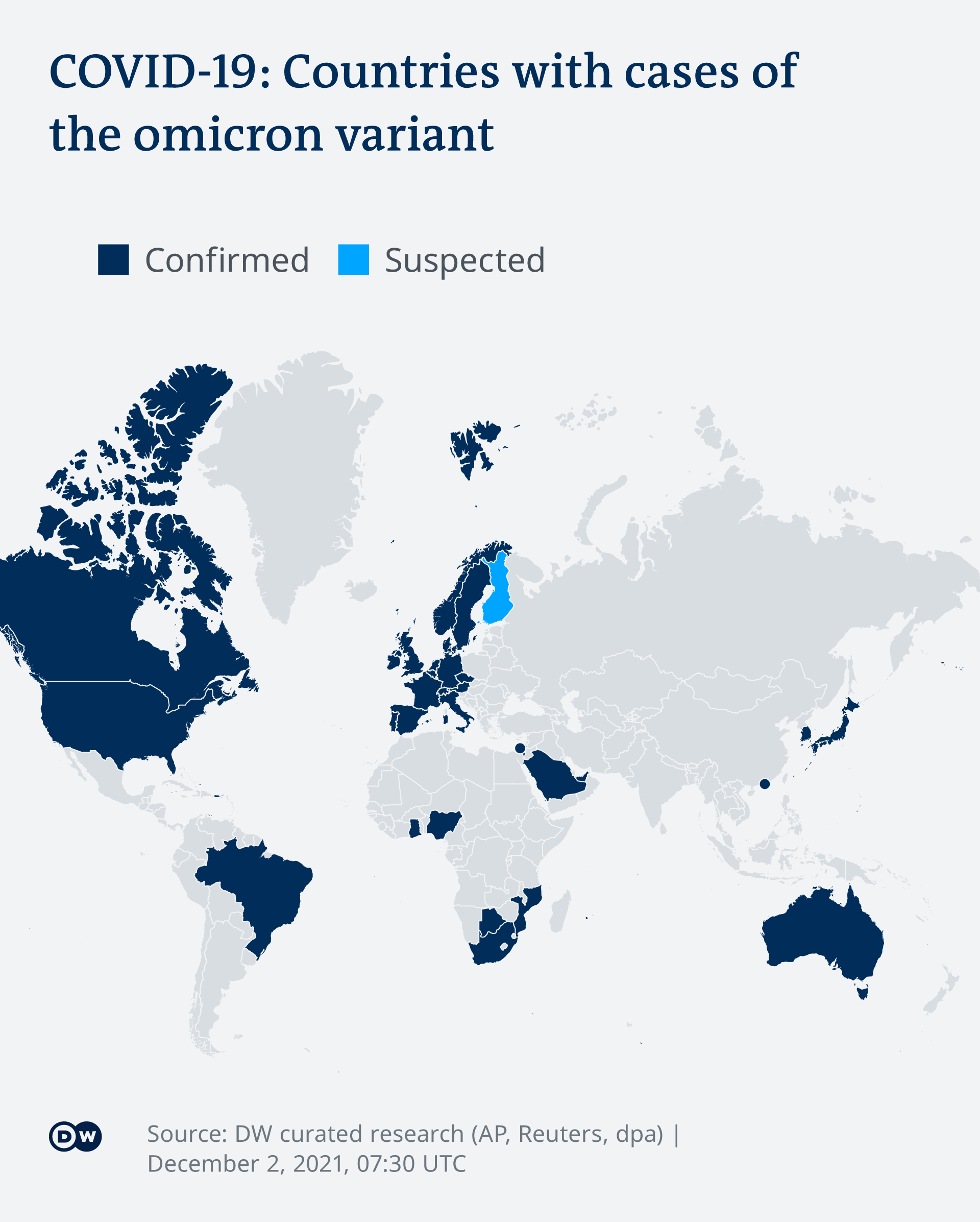 Infografik COVID-19 Länder mit Omikron 02.12. 08:30 EN