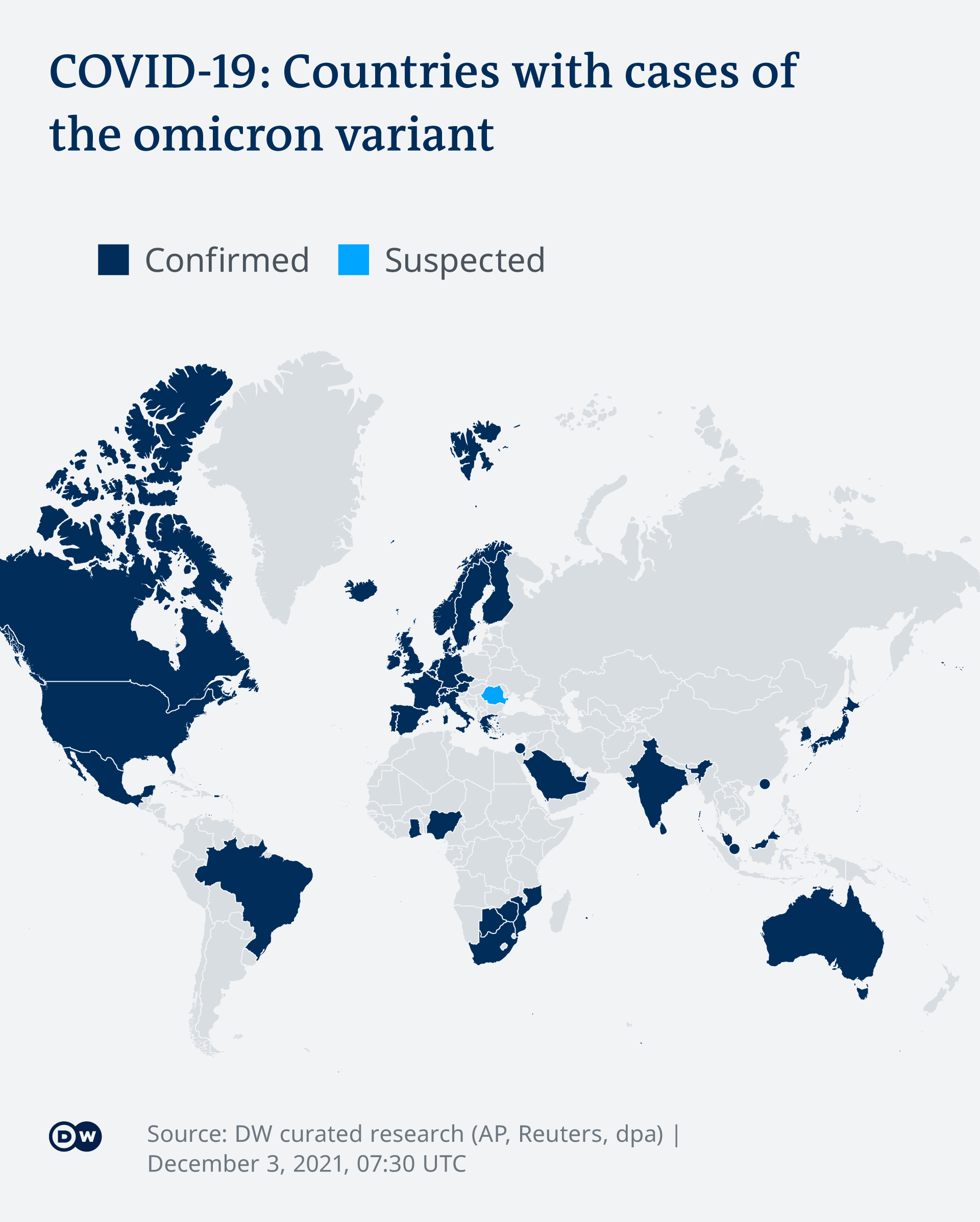 Infografik COVID-19 Länder mit Omikron 03.12. 08:30 EN