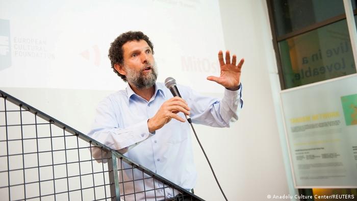 Turkish philanthropist Osman Kavala, jailed since 2017 on charges of seeking to overthrow the government, is seen at an unspecified area in this undated handout photo