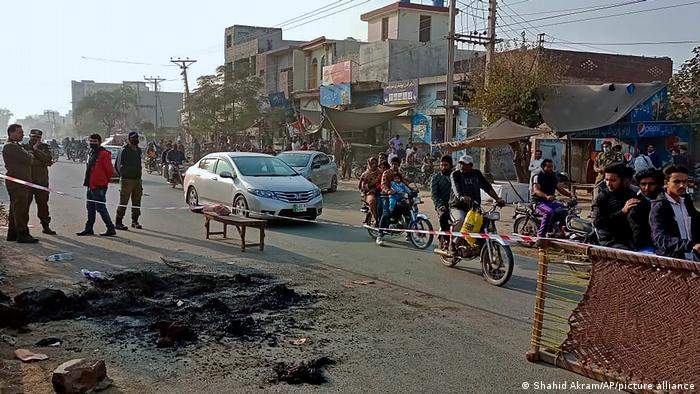 Die Stelle in der nordostpakistanischen Industriestadt Sialkot, wo der Fabrikmanager verbrannte